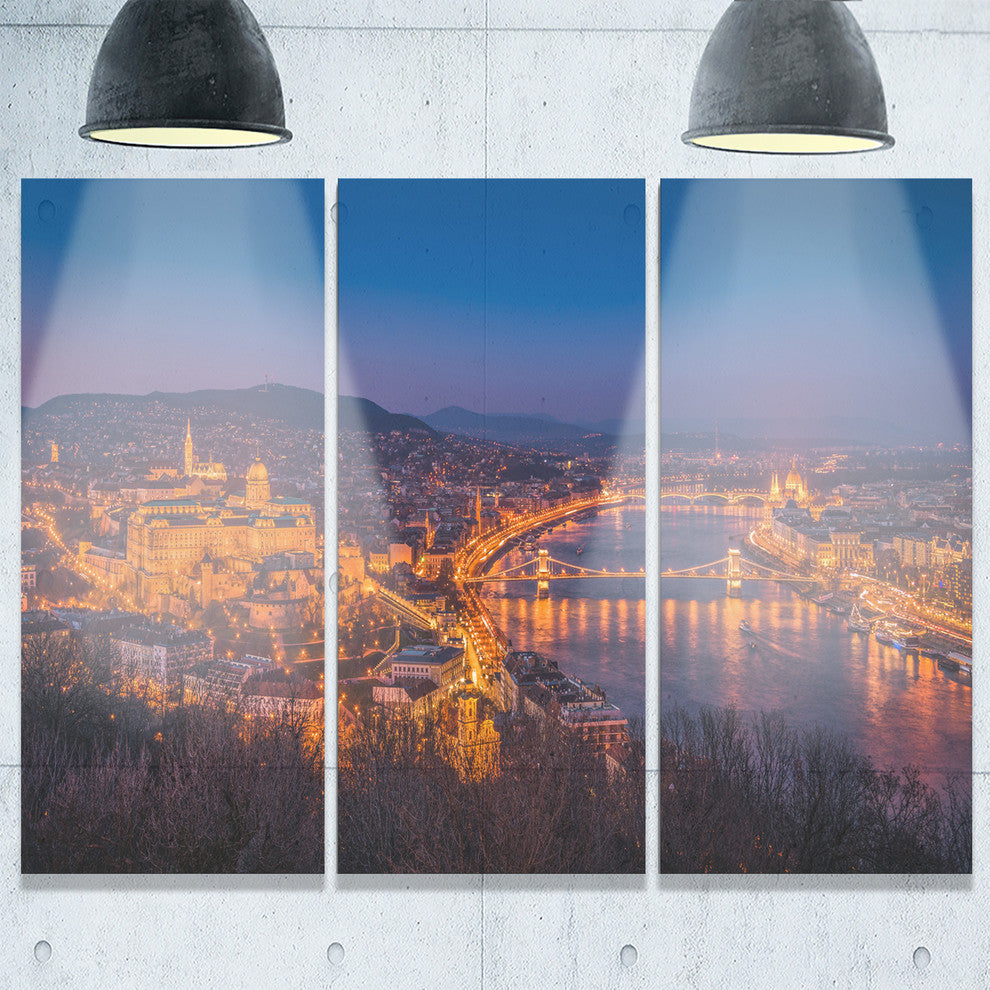 "Night View of Budapest City" Metal Wall Art, 3 Panels, 36"x28"