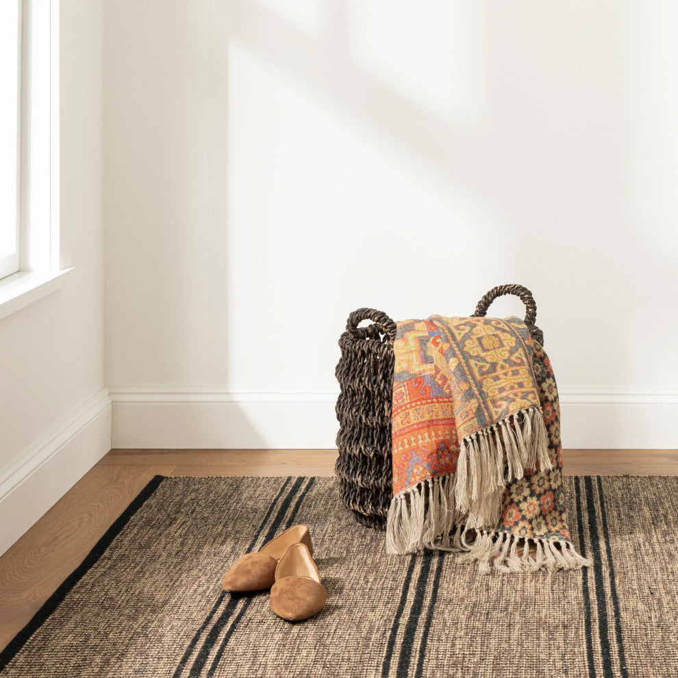 Dash & Albert Malta Camel Handwoven Wool Rug, Black, 6' x 9'