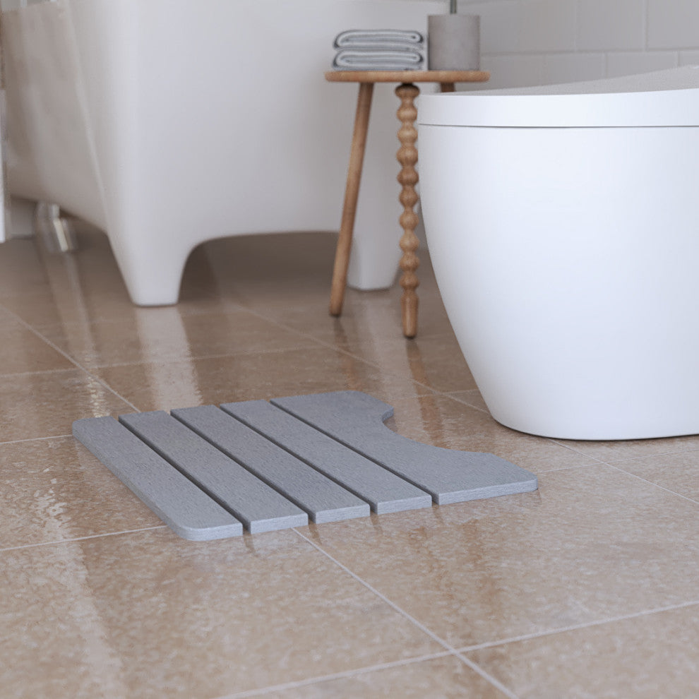 CastelloUSA Diatomite Quick-Dry Stone Toilet Contour Mat, Gray