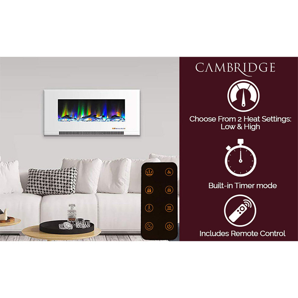 42" Wall-Mount Electric Fireplace, Black