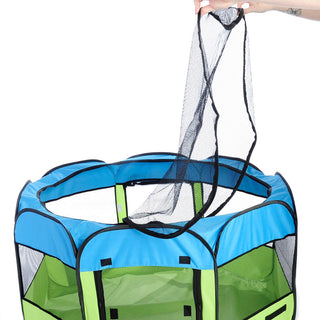 All-Terrain Lightweight Collapsible Pet Playpen, Light Blue/Light Yellow, Medium