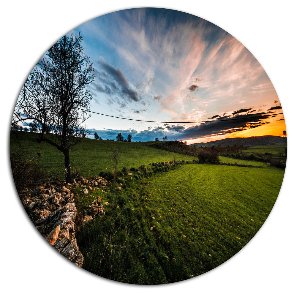 Beautiful Green Meadow In Sardinia, Landscape Round Wall Art, 38"