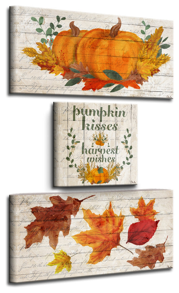 Pumpkin Kisses & Harvest Wishes 3-Pc Fall Canvas Wall Art Set