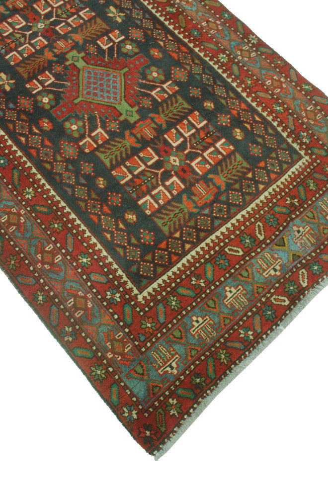 Fine Vintage Distressed Costari Navy/Rust Runner, 3'8x14'9