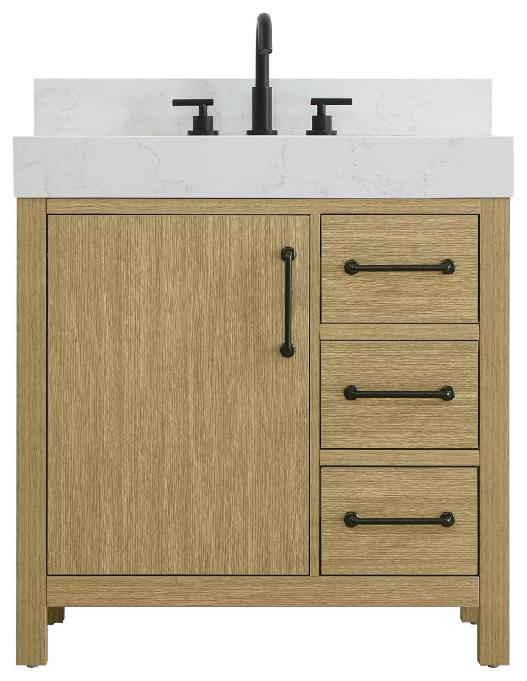 Home Living 32" Single Bathroom Vanity, Honey Brown With Backsplash