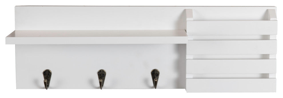 Danya B. Utility Shelf With Pocket and Hanging Hooks, White