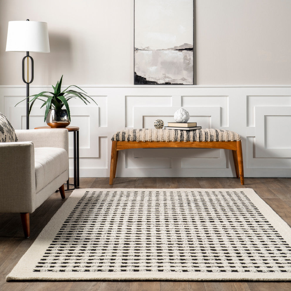 Nuloom Adahlia Checkered Wool Rug, Ivory 5' x 8'