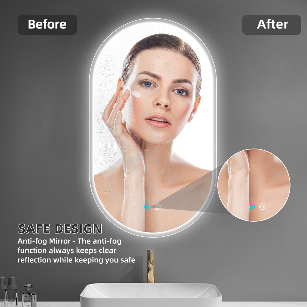 24 in. W x 40 in. H Glass Bathroom Mirror in Natural with Lights