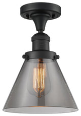 1-Light Large Cone 8" Semi-Flush Mount, Matte Black, Glass: Smoked