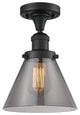 1-Light Large Cone 8" Semi-Flush Mount, Matte Black, Glass: Smoked