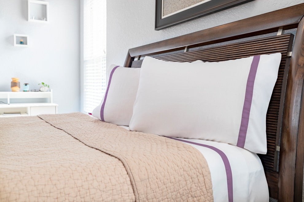 200 Thread Count Ribbon 100% Cotton 4-Piece Sheet set, Purple, Twin