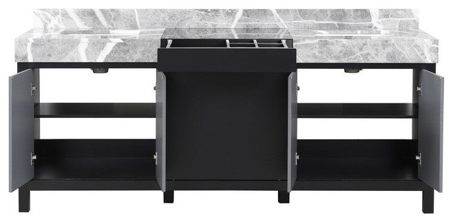 Zilara 80" Black and Grey Double Vanity, Castle Grey Marble Tops