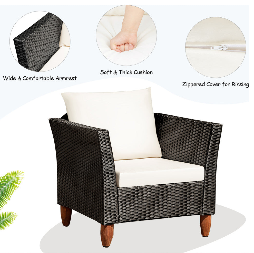 Costway 3PCS Outdoor Patio Rattan Furniture Set Cushioned Sofa Black