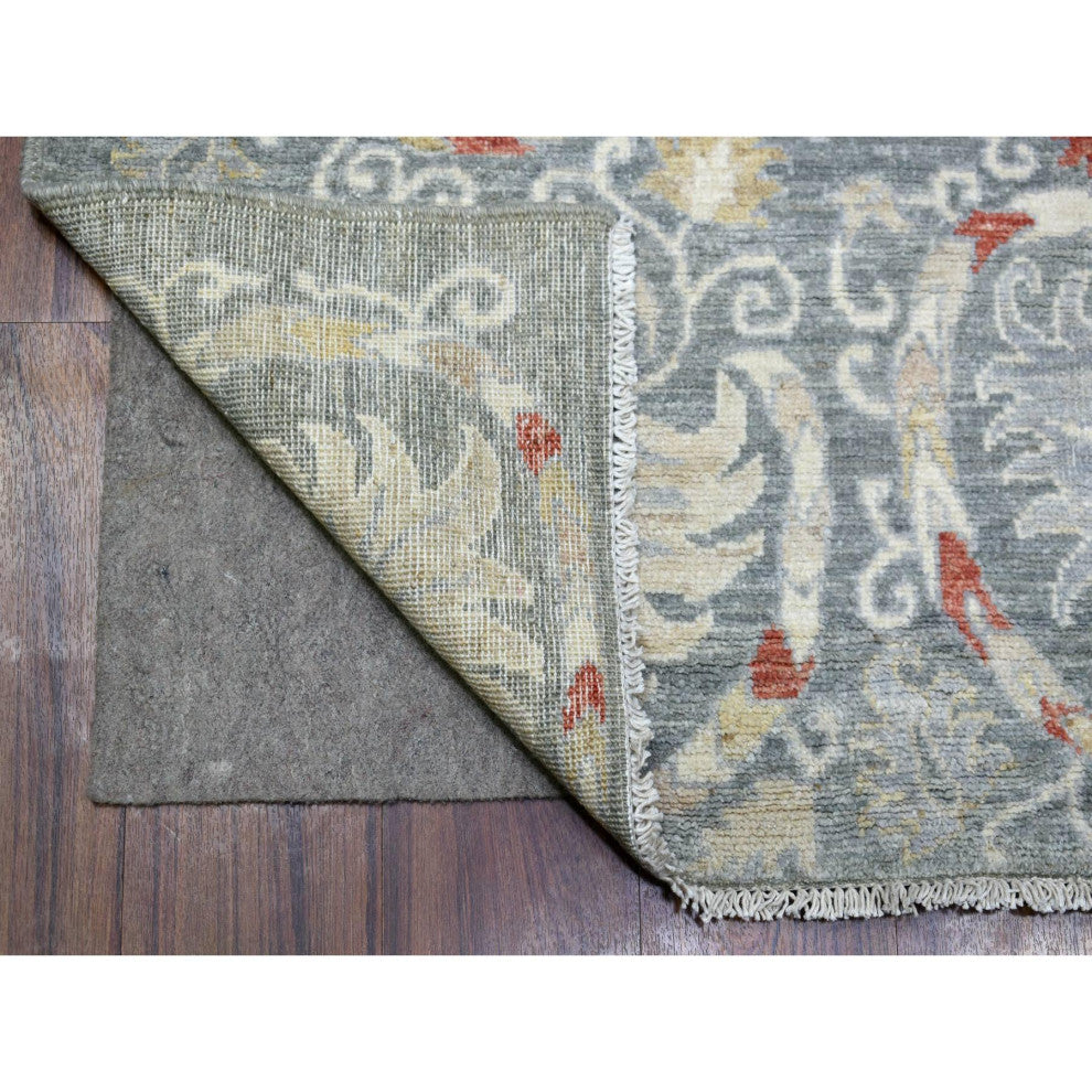 Soft, Velvety Plush Wool Hand Knotted Gray Stone Wash Peshawar Rug, 6'1" x 8'8"