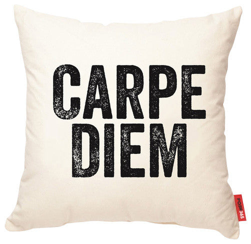 "Carpe Diem" Decorative Throw Pillow in Cream Muslin