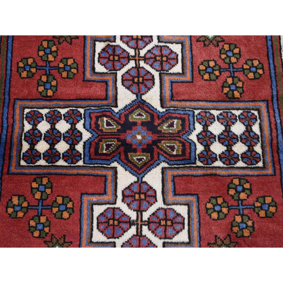Cardinals Red New Persian Hamadan Pure Wool Hand Knotted Rug 3'5" x 5'3"