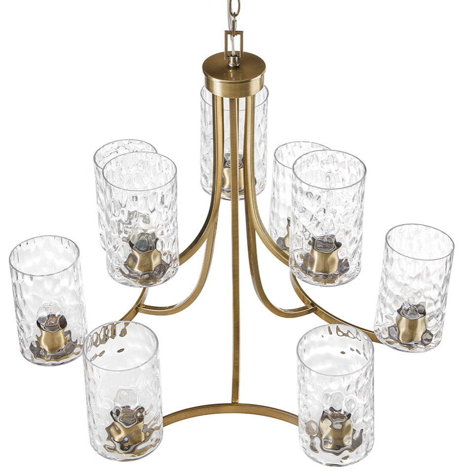 Hampton Hill 9-light Round Tiered Chandelier With Glass Shades, Antique Brass