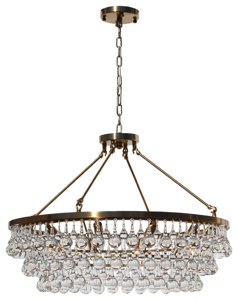 Lightupmyhome Celeste 32" Glass Drop Chandelier, Hanging or Flush Mount, Brass