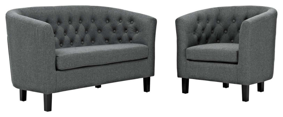 Prospect 2 Piece Upholstered Fabric Loveseat and Armchair Set, Gray
