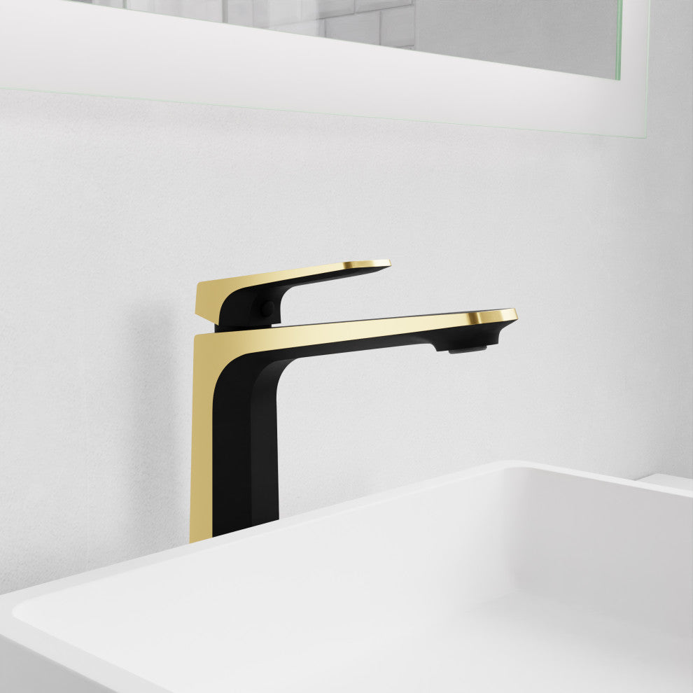 1-Handle Bathroom Vessel Sink Faucet, Matte Black and Brushed Gold