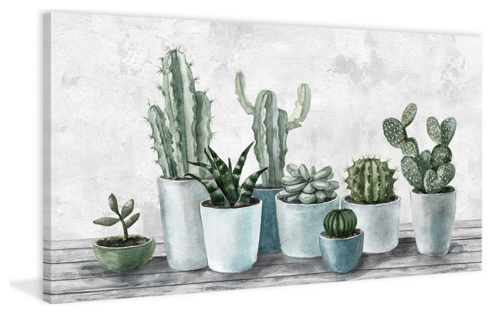 "Refreshing Green Succulents" Painting Print on Wrapped Canvas