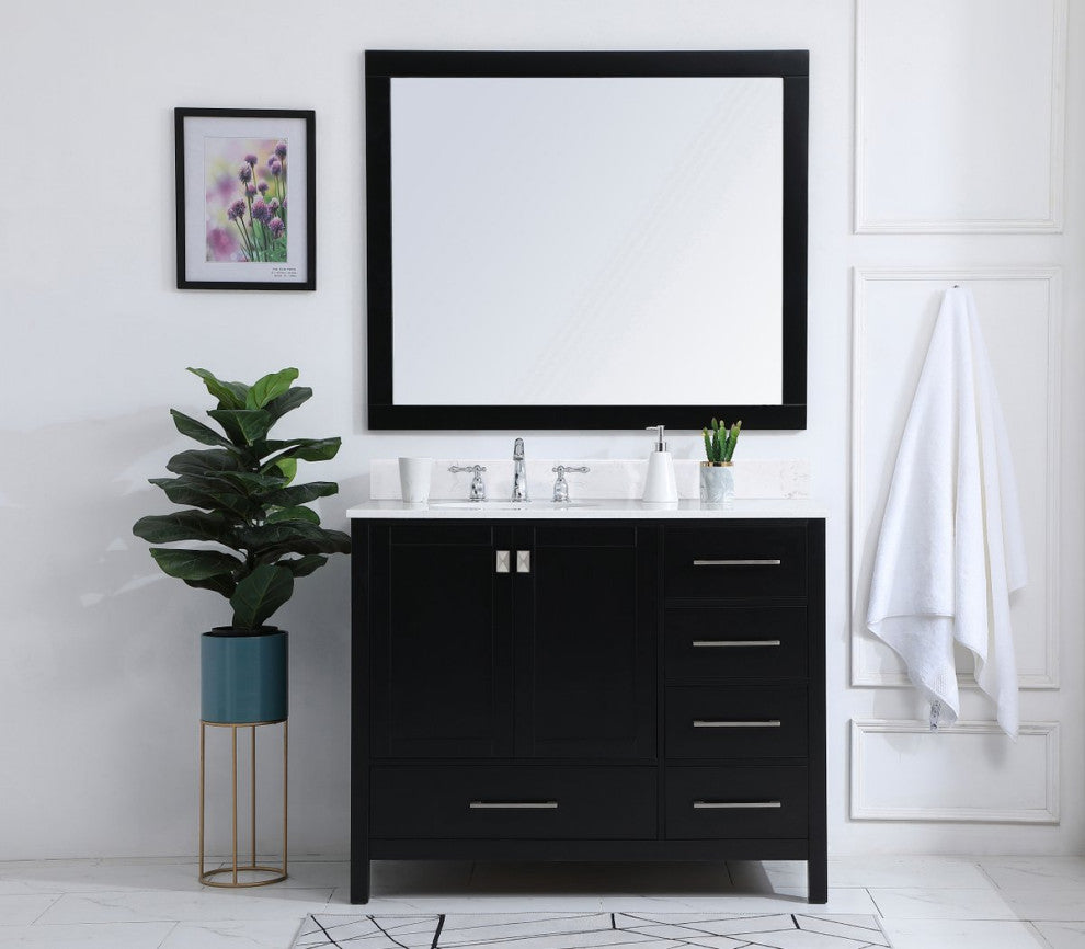 Iris 42" Single Bathroom Vanity, Black With Backsplash