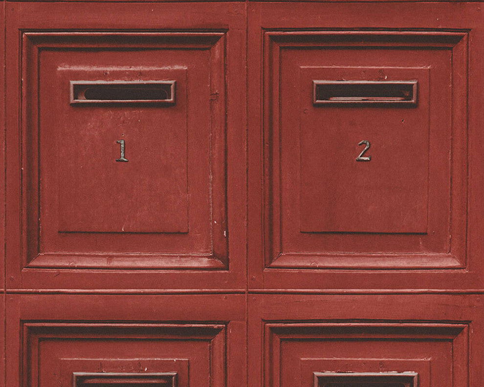 Loft Nature Textured Wallpaper, Numbered Post Boxes, Red Black, One Roll