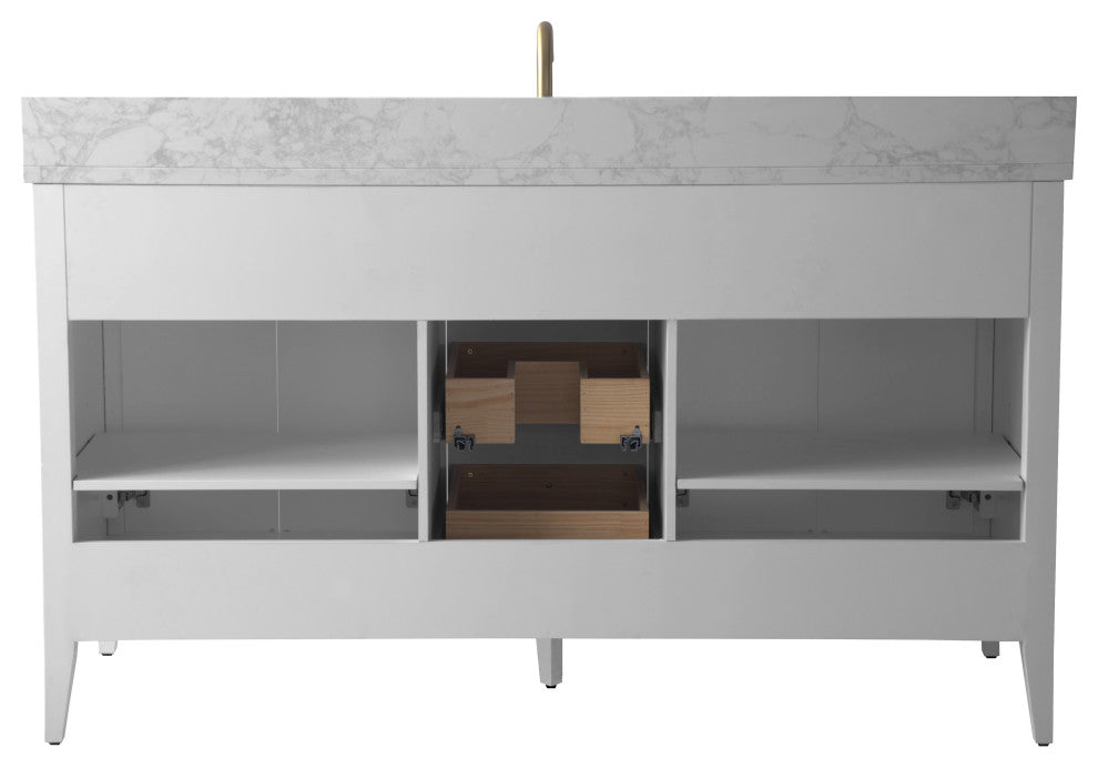 Vanity Art Freestanding Vanity, White, 60", Single Sink, Golden Brushed