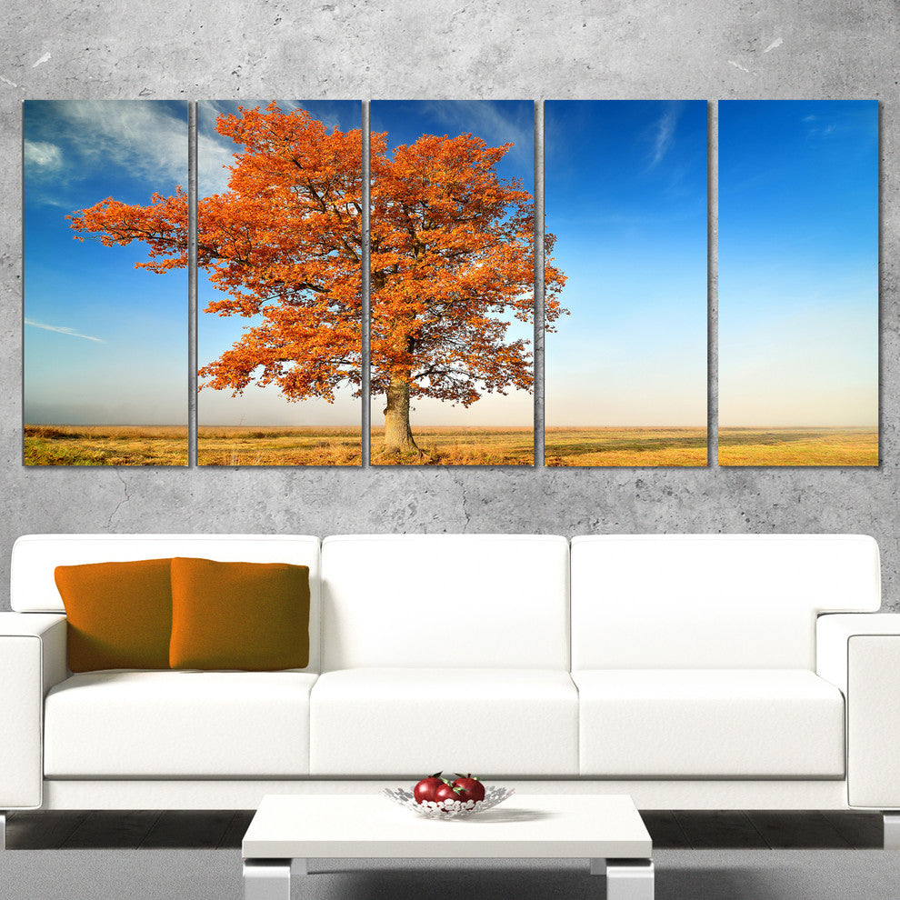 "Colorful Lonely Fall Tree" Landscape Canvas Photo Print, 5 Panels, 60"x28"