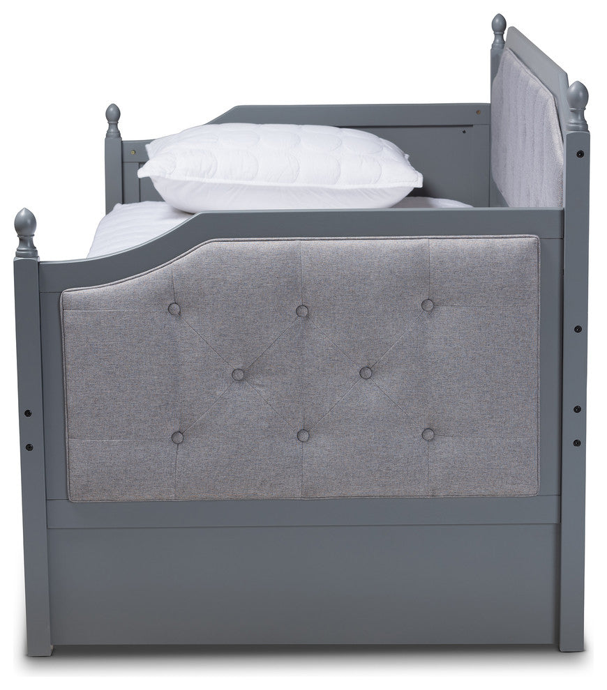 Piper Gray Upholstered Gray Wood Twin Daybed With Trundle