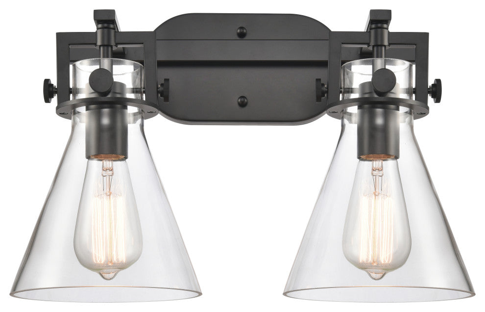 Innovations Lighting 411-2W-BK-7CL Newton Cone 2 Light 17" Bath Vanity Light