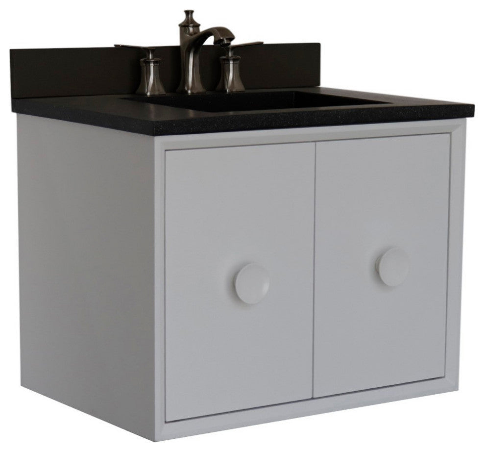 31" Single Vanity, White Finish With Black Concrete Top And Rectangle Sink