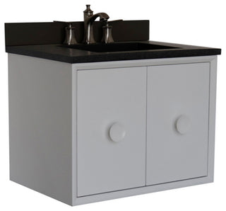 31" Single Vanity, White Finish With Black Concrete Top And Rectangle Sink