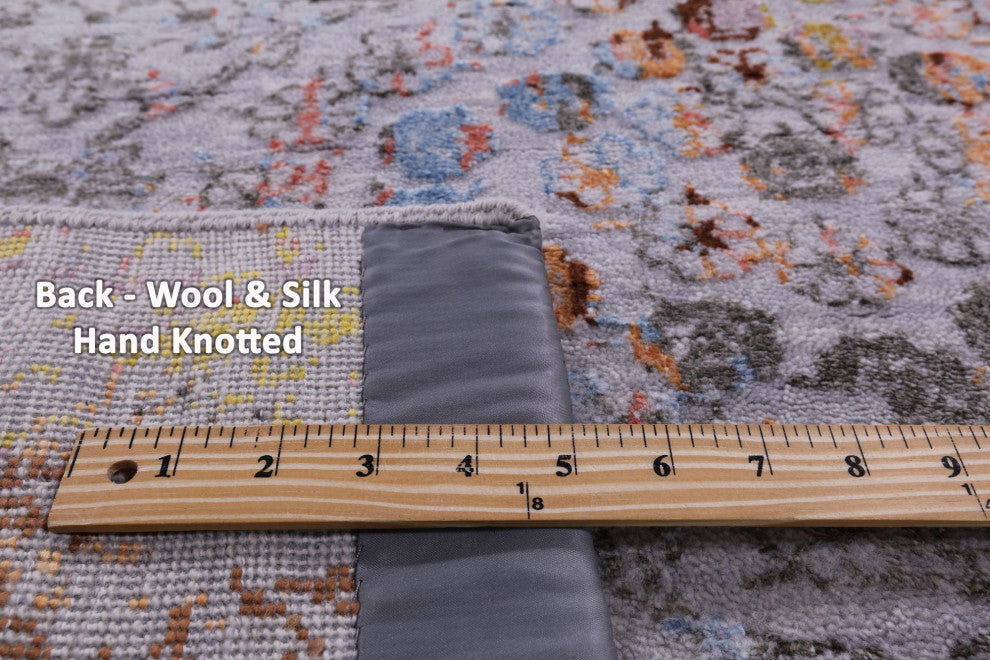 2' 7" X 13' 10" Wool and Silk Modern Handmade Runner Rug Q9263