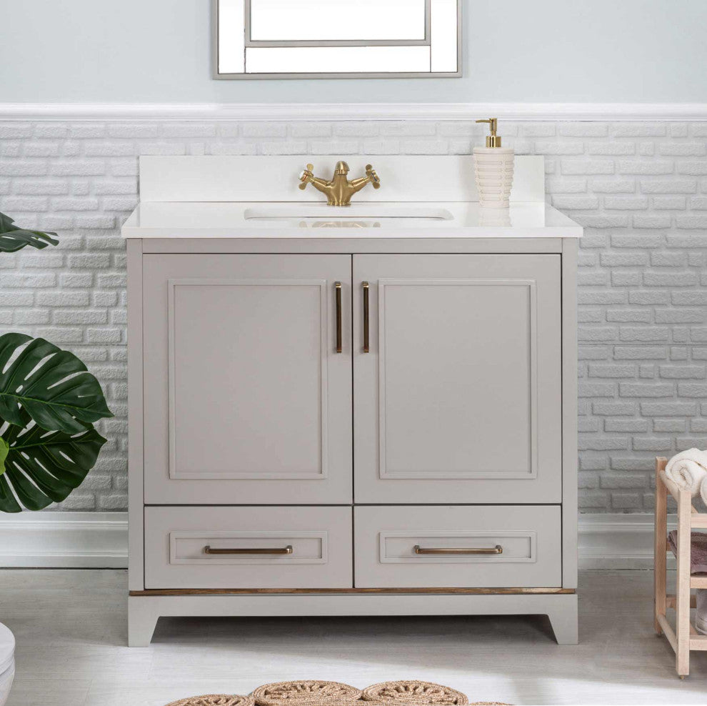 Albia Collection 36" Bathroom Vanity With Sink, Mirror, Countertop, Gray