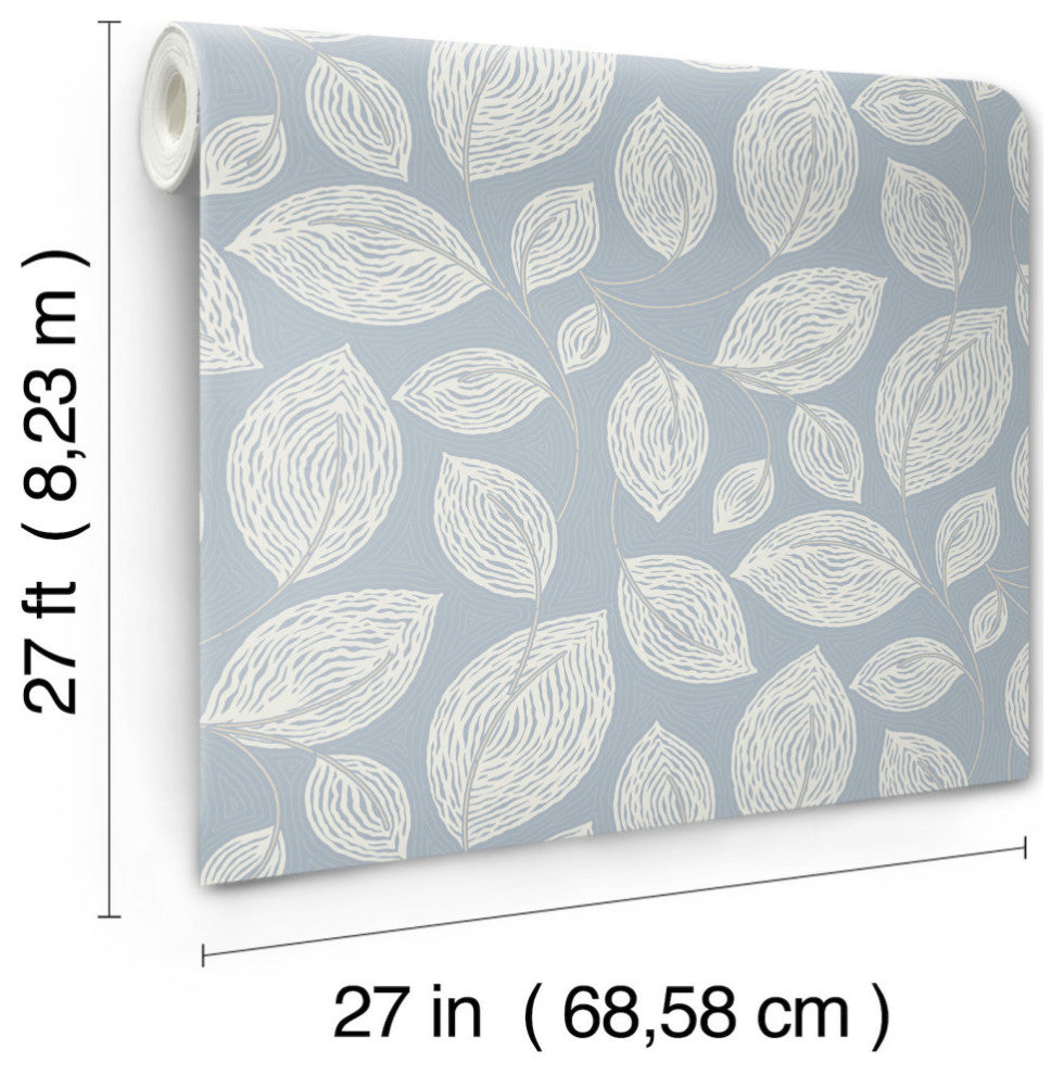 Indigo Blue Contoured Leaves Wallpaper