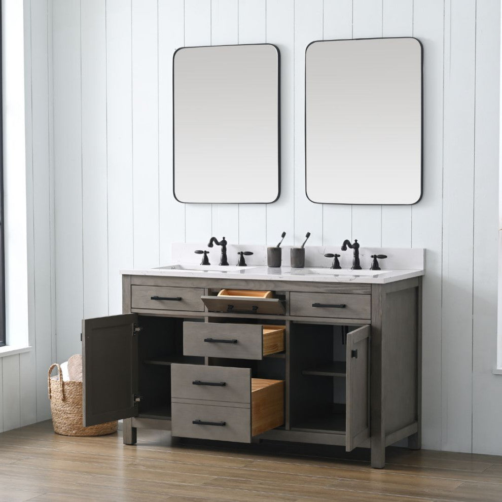 Jasper 54" Bathroom Vanity, Textured Gray, Ariston White Engineered Stone Top