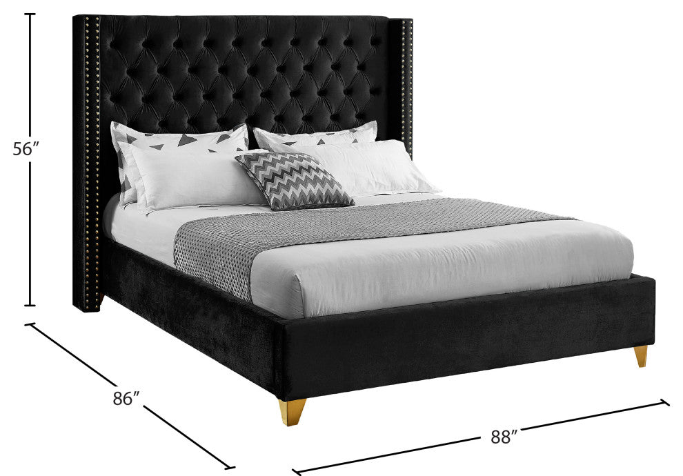 Barolo Velvet Upholstered Bed, Black, King
