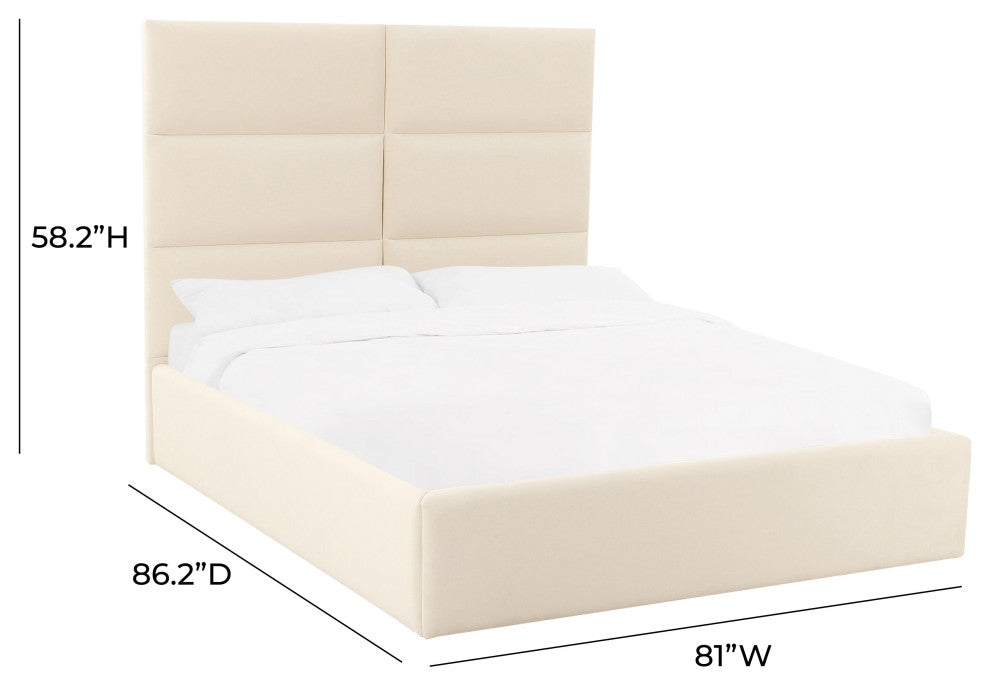Eliana Cream Velvet King Bed - Cream