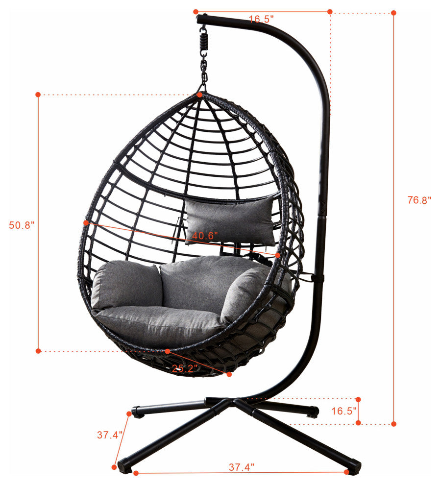 Outdoor Rattan Swing Chair Hanging Egg Chair With Cushion, Red