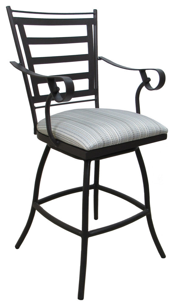 Outdoor Patio Stool Jenna With Arms, Natural Fun on Dark Nut, 30"