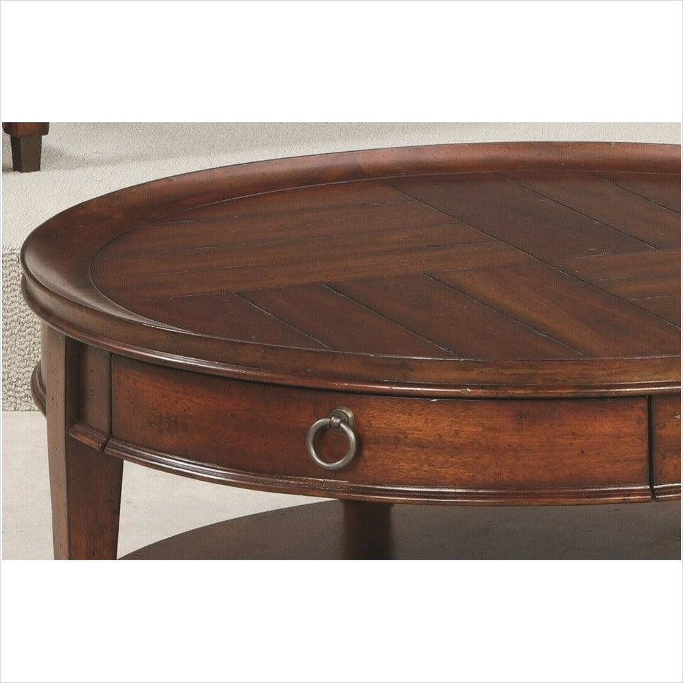 Hammary Sunset Valley Single-Drawer Round Cocktail Table, Brown 197-911