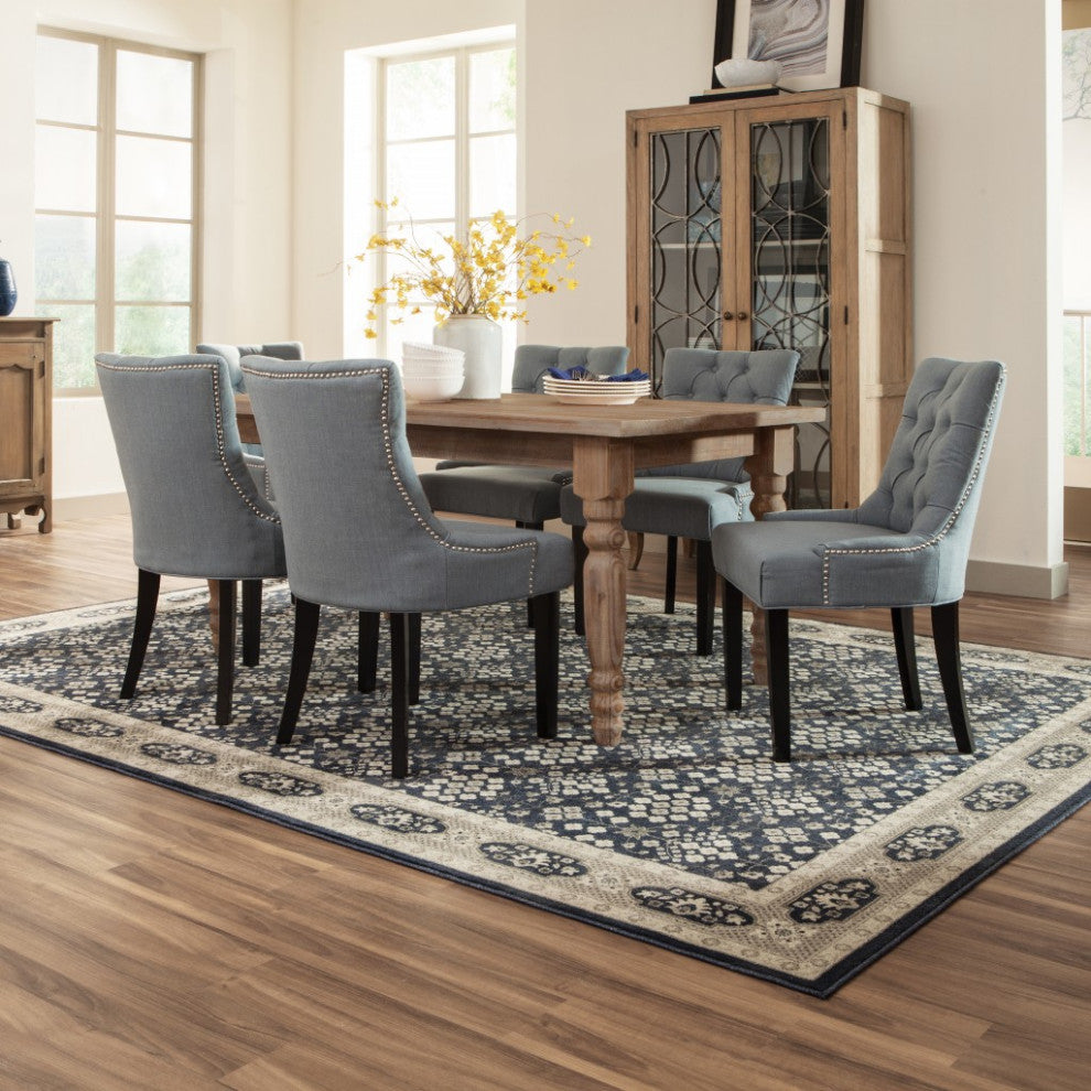 5"x8" Navy and Gray Floral Ditsy Area Rug
