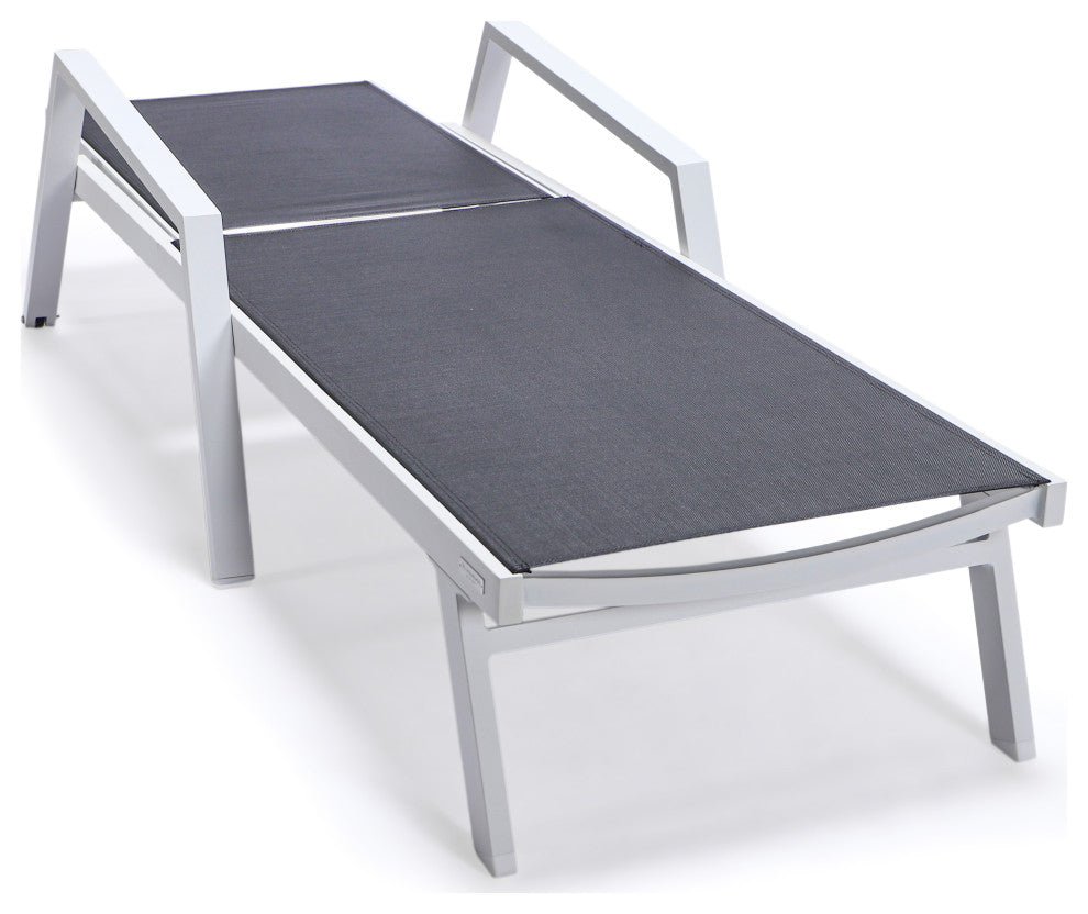 LeisureMod Marlin Chaise Lounge Set With Arms and Fire Pit Table, Black