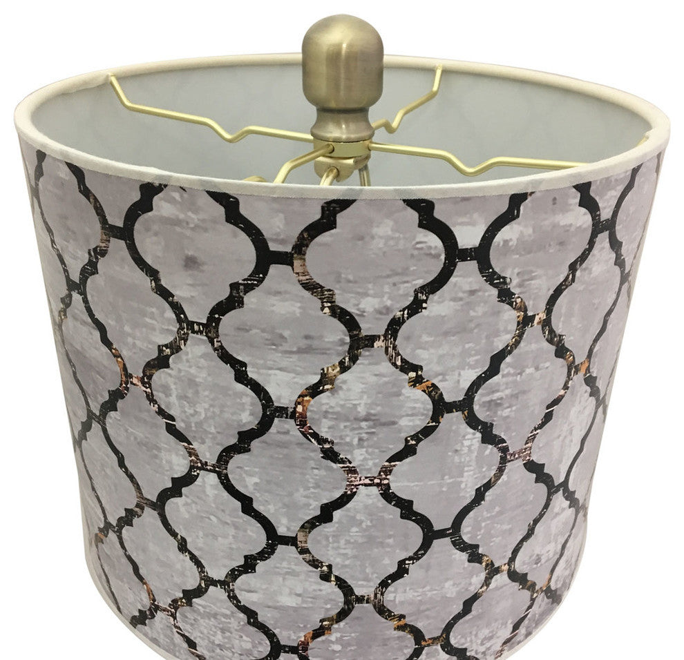 28" Crystal Lamp With Moroccan Tile Textured Shade, Antique Brass, Set of 2