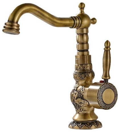 Deck Mounted Antique Brass Bathroom Faucet Ceramic Handle