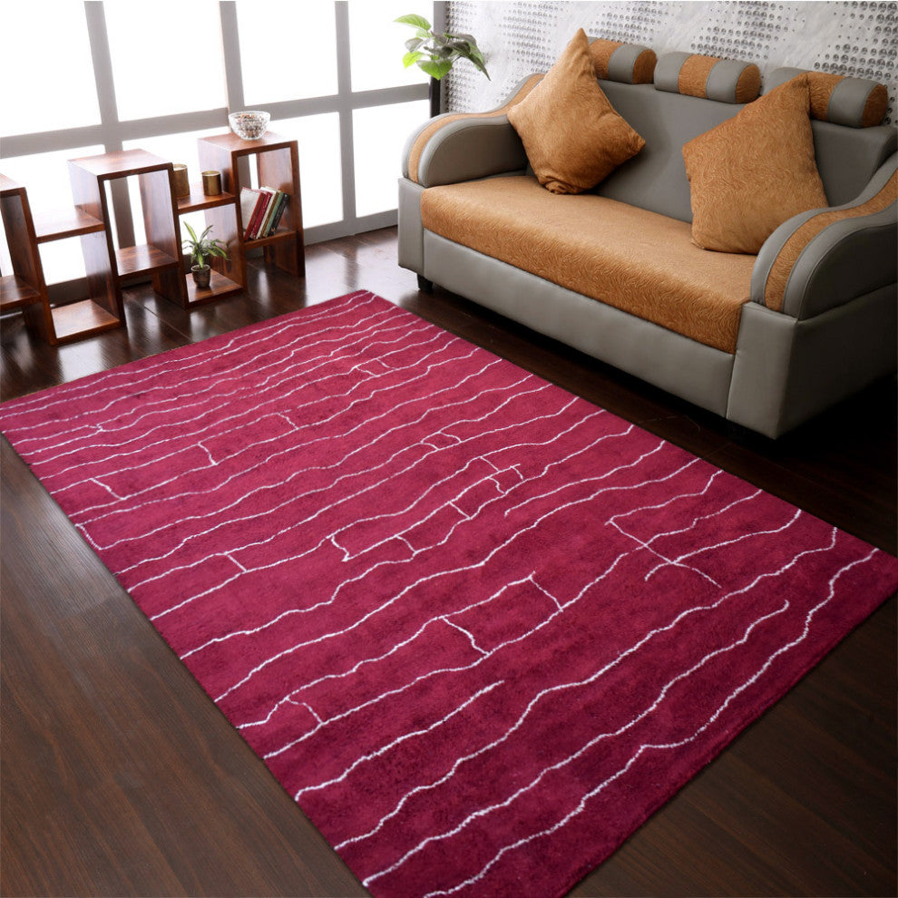 HAND KNOTTED LOOM SILK ECO-FRIENDLY RUGS-6'x9',Rectangle,Red White,Contemporary