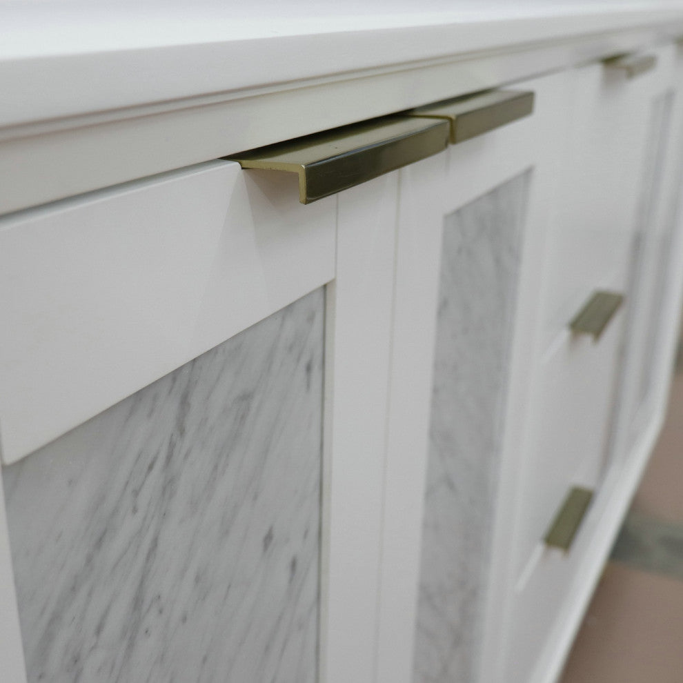 61" Double Sink Vanity, White Finish With Engineered Stone Top And Oval Sink