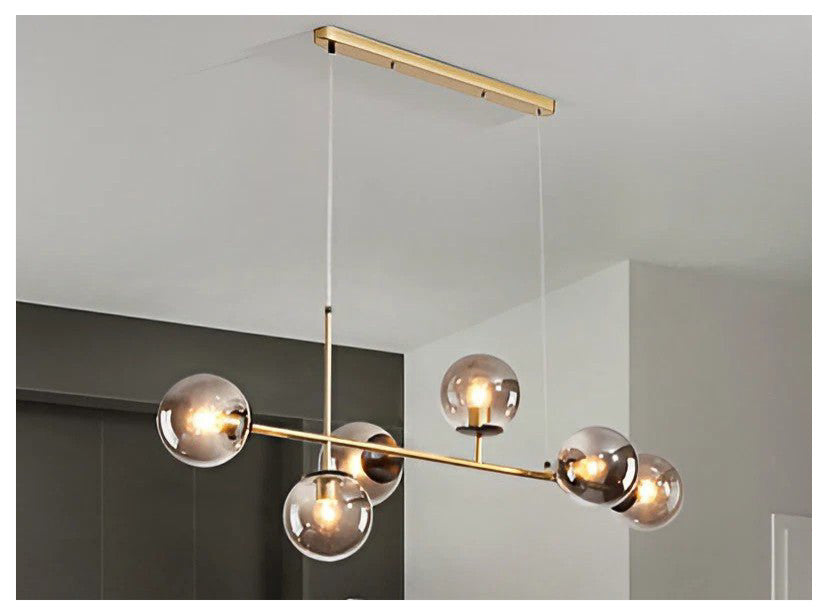 Ilbono | Nordic LED Pendant Light in the Shape of Glass Ball for Dining Room, Gold, Clear Glass, Cool Light