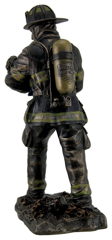 Firefighter Carrying Child Metallic Bronze Statue 11 Inches Tall